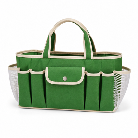 Green canvas storage bag with pockets